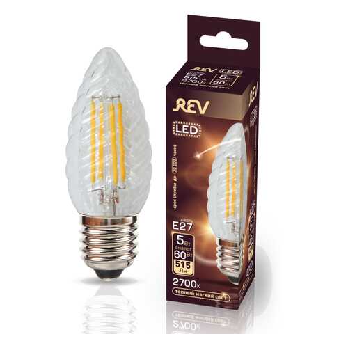 Лампа светодиодная REV FILAMENT свеча витая TC37 E27 5W, 2700K, DECO Premium, теплый свет в Аквафор