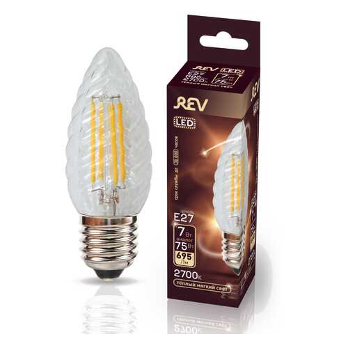 Лампа светодиодная REV FILAMENT свеча витая TC37 E27 7W, 2700K, DECO Premium, теплый свет в Аквафор